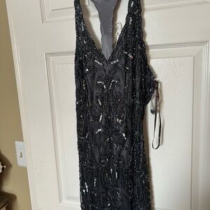 Cache Black Sequin Backless Dress